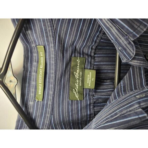 Eddie Bauer Wrinkle Resistant Relaxed Fit Shirt - Navy Striped, Size XL - Picture 4 of 4